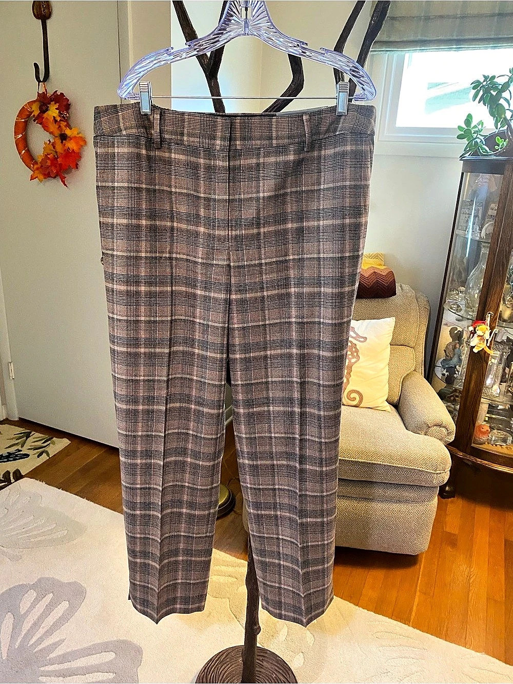 Talbots Wool High-Waist Hampshire Ankle Pants Plaid Pants Brown & Pink 18W. NWT